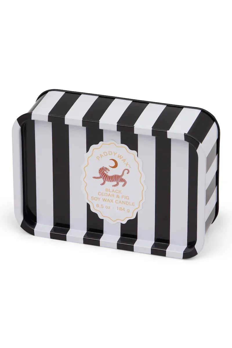6.5 oz A Dopo Printed Tin Candle - Tiger - Black Cedar & Fig