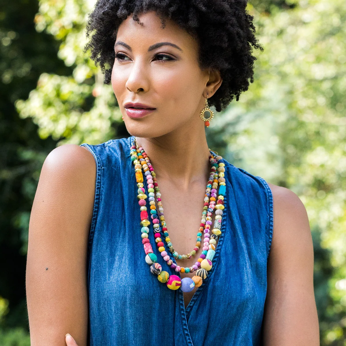 Aasha Necklace - Triple Strand Mixed Beads - Image 2