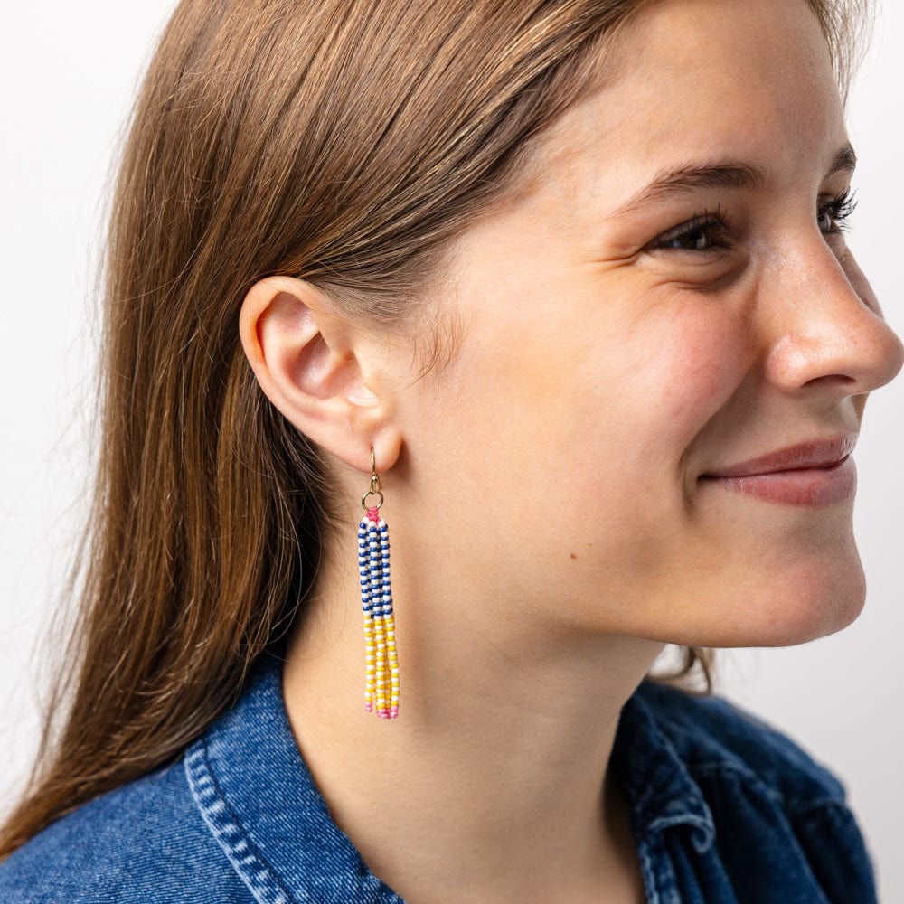 Abbey Tassel Alternating Seed Bead Earring Yellow And Ivory - Image 2