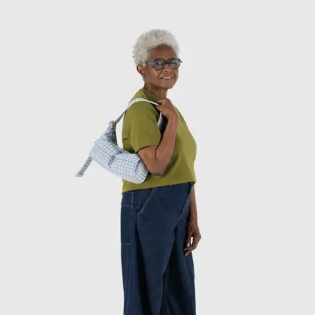 Baggu Cargo Shoulder Bag - Light Blue Gingham - Image 2