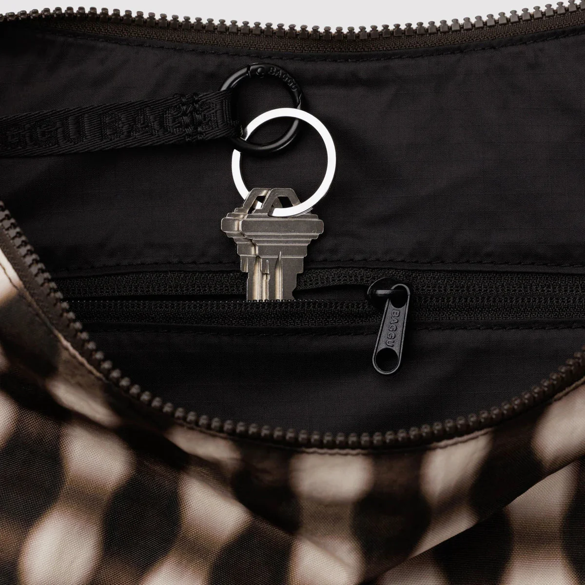 Baggu Large Nylon Crescent Bag - Blurred Gingham Brown - Image 2