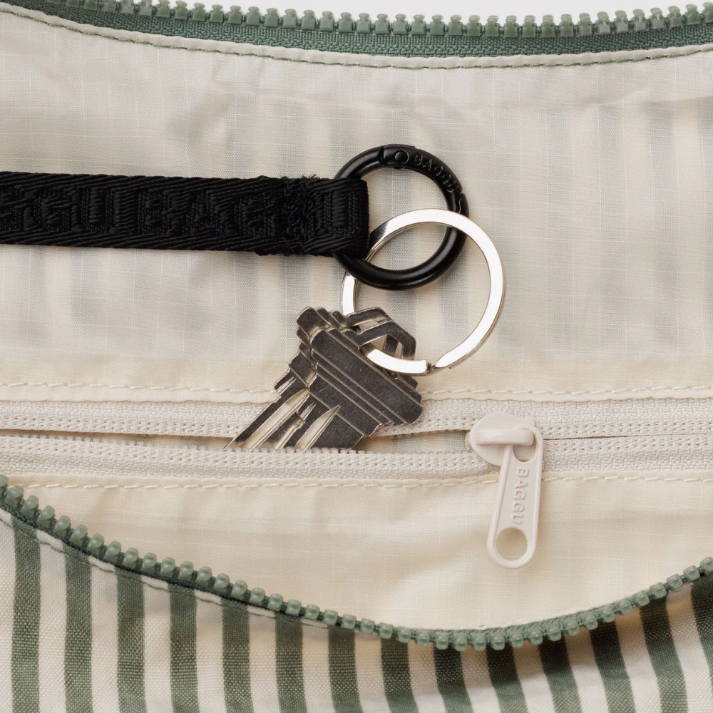 Baggu Large Nylon Crescent Bag - Sage Stripe - Image 2