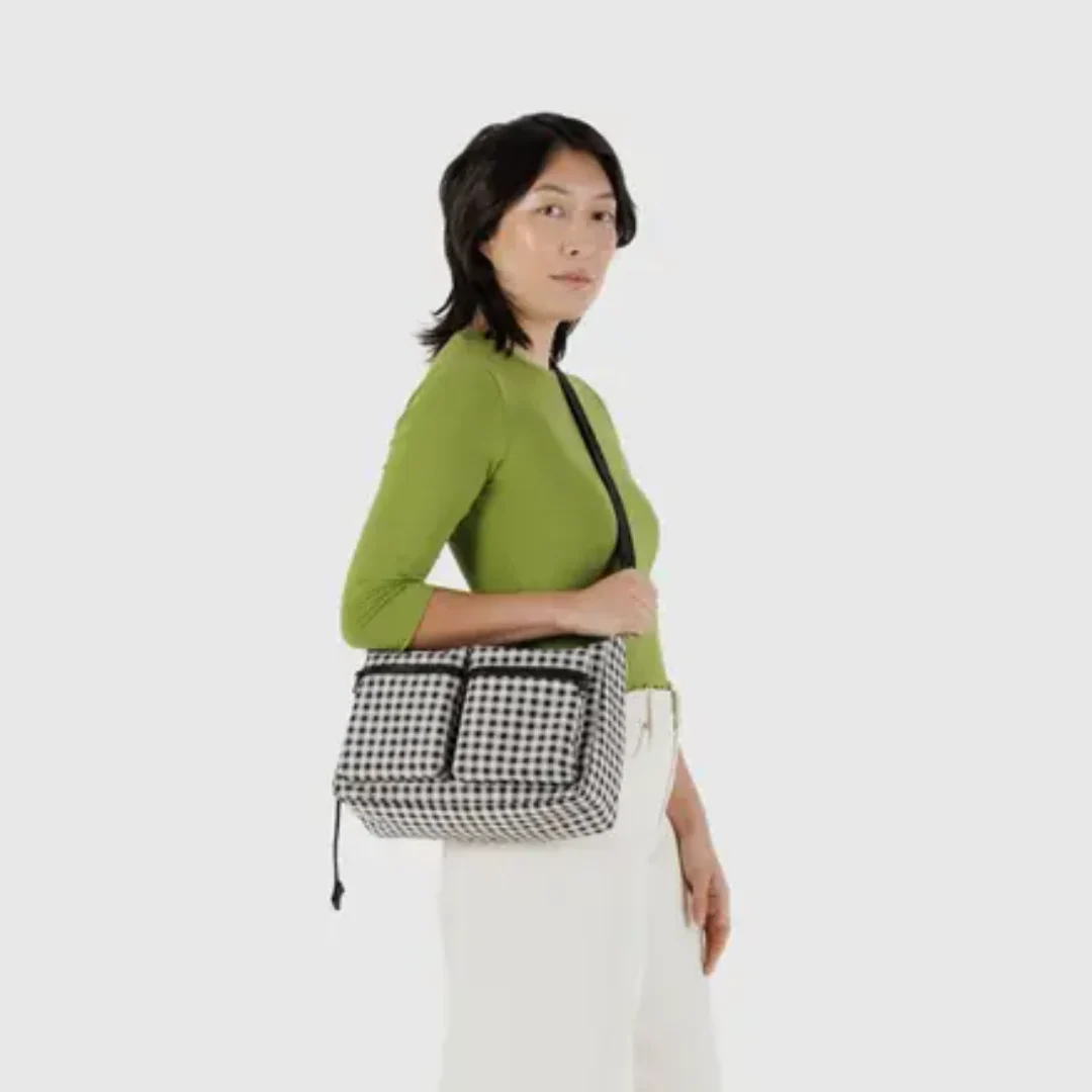 Baggu Medium Cargo Crossbody Bag - Black & White Gingham - Image 2
