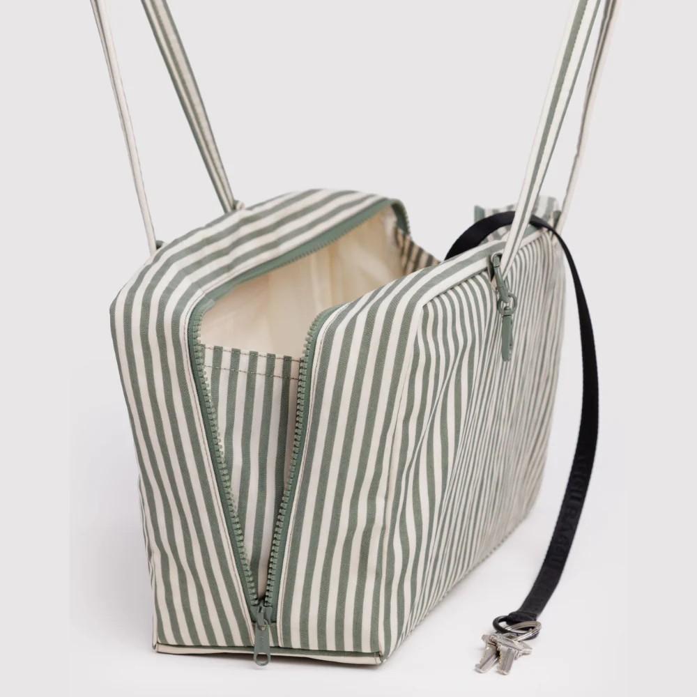 Baggu Medium Nylon Bowler Bag - Sage Stripe - Image 2