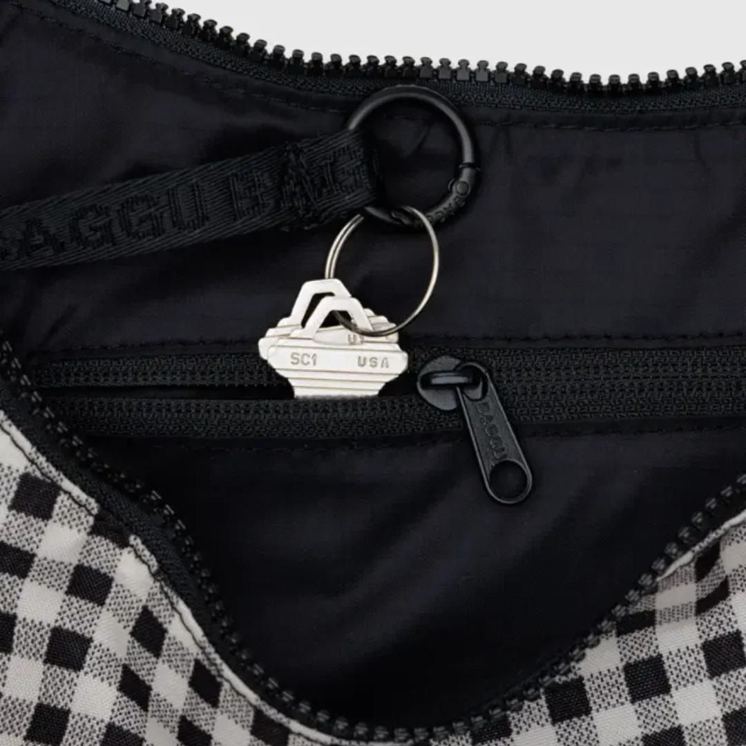 Baggu Medium Nylon Crescent Bag - Black & White Gingham - Image 3