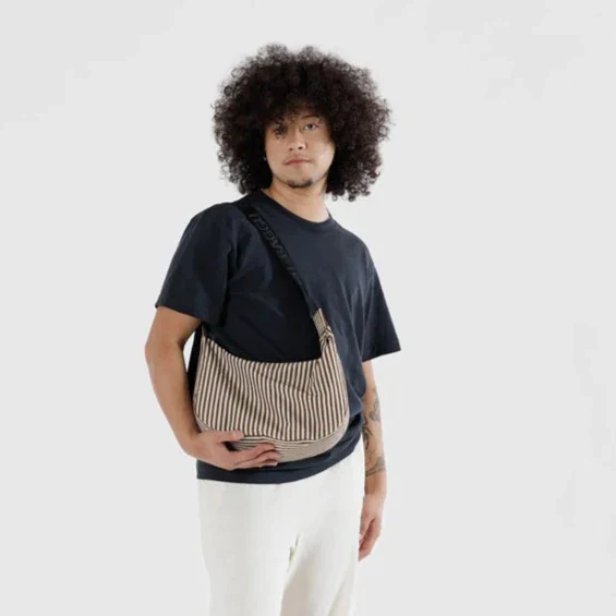Baggu Medium Nylon Crescent Bag - Brown Stripe - Image 2