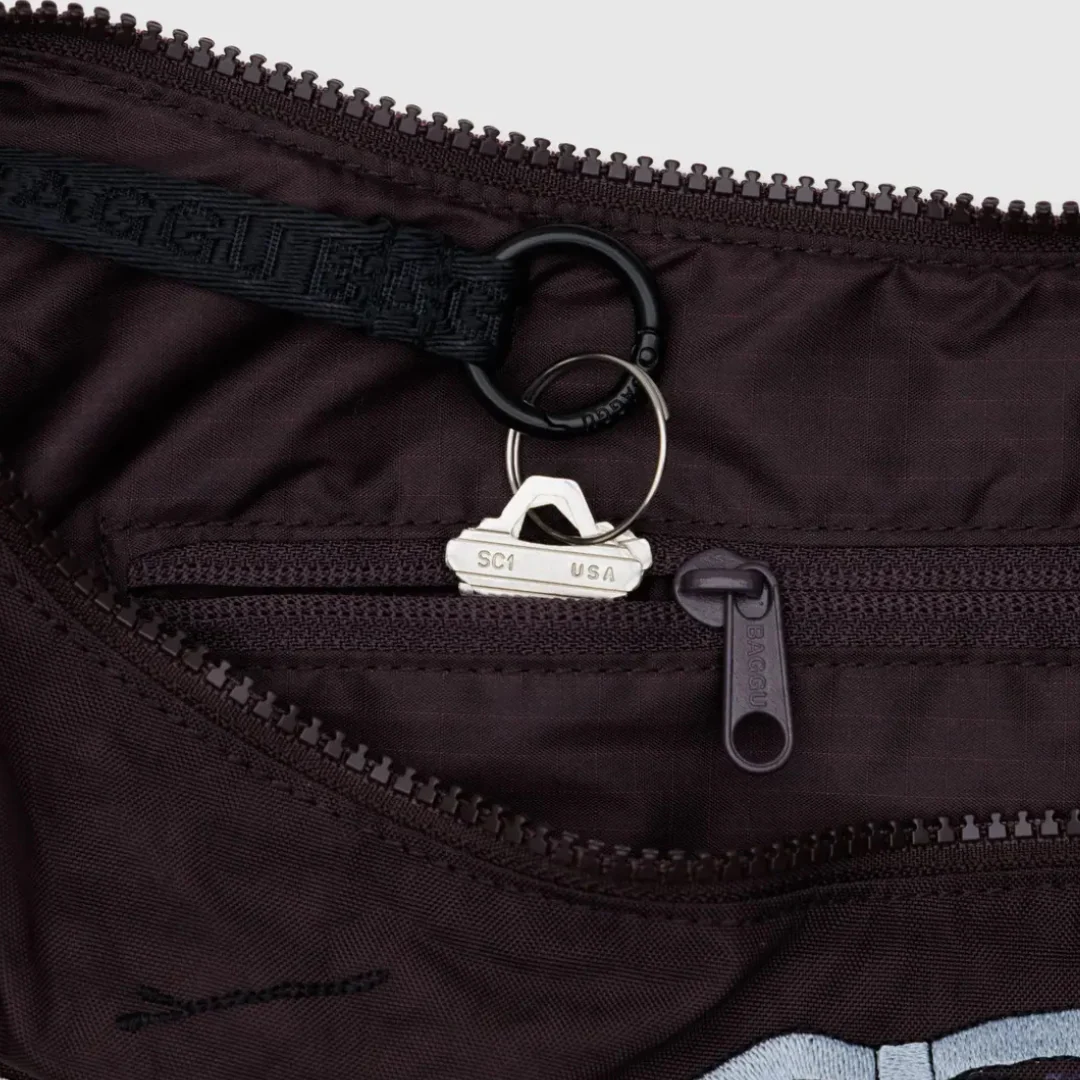 Baggu Medium Nylon Crescent Bag - Embroidered Get Ready With Me - Image 3