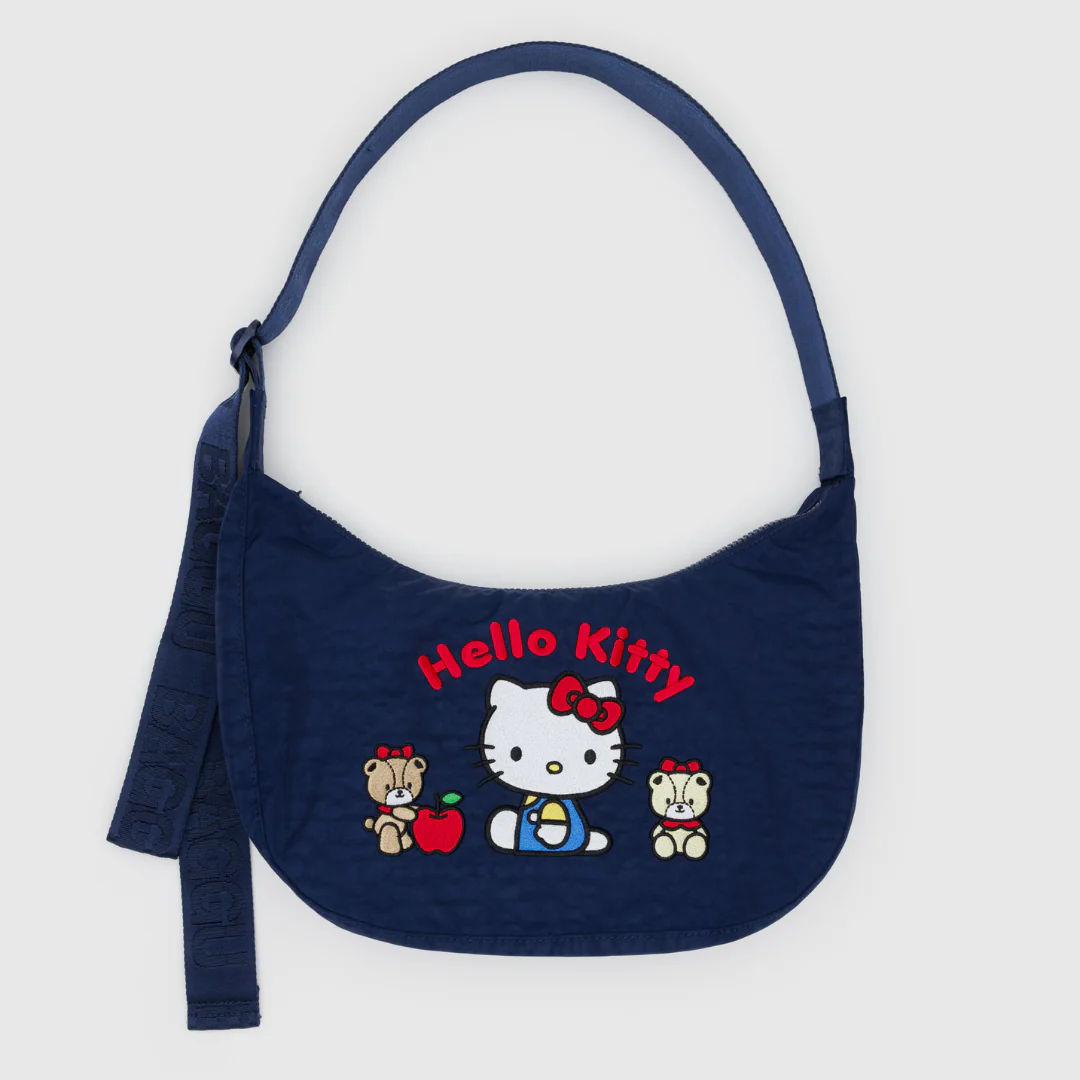 Baggu Medium Nylon Crescent Bag - Embroidered Hello Kitty & Teddy