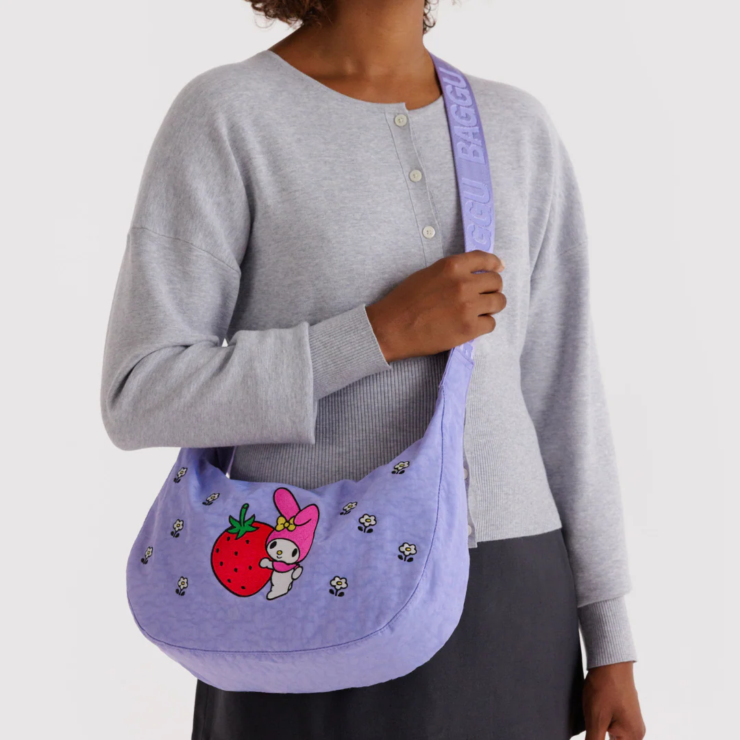 Baggu Medium Nylon Crescent Bag - Embroidered My Melody Strawberry - Image 2