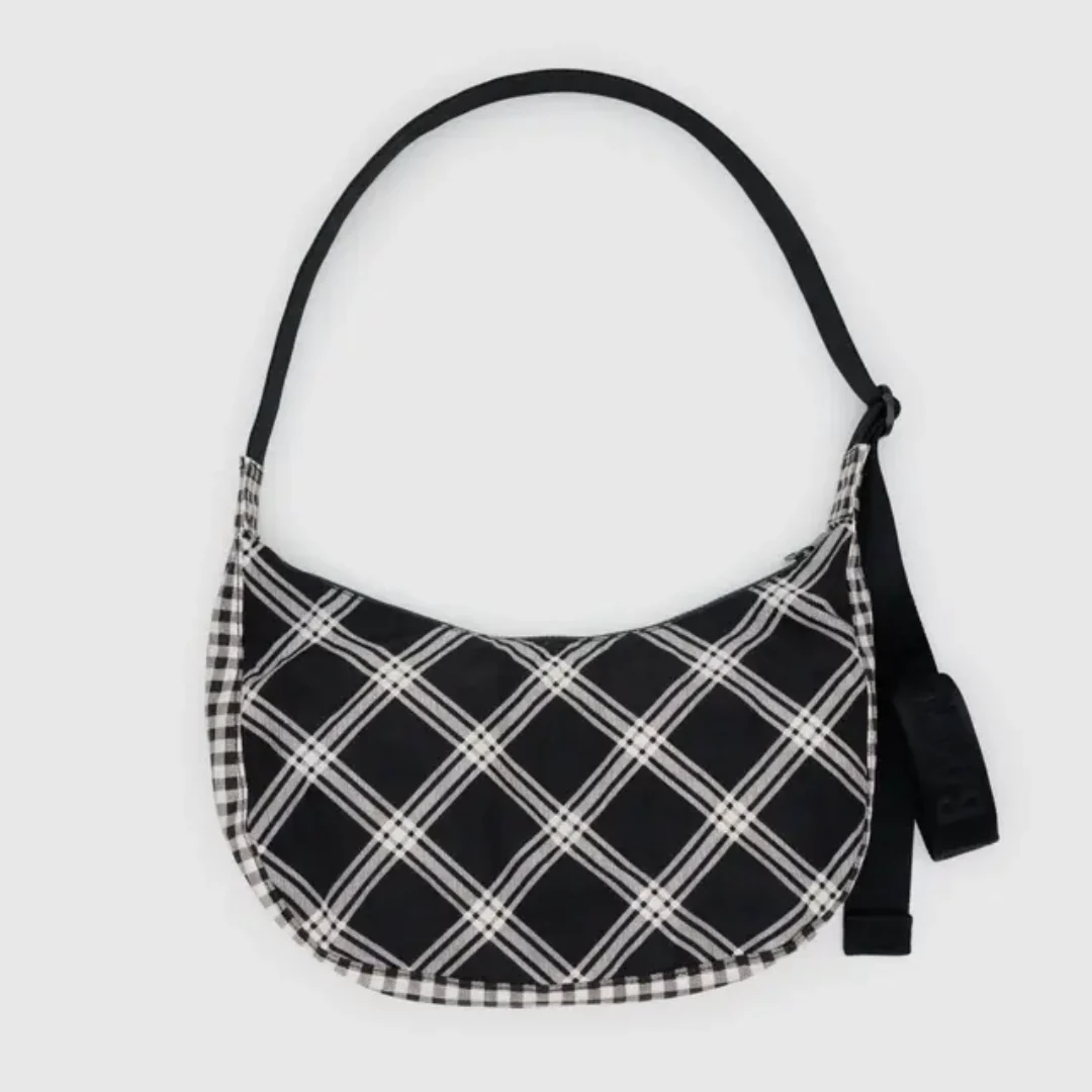 Baggu Medium Nylon Crescent Bag - Mixed Plaid - Image 2