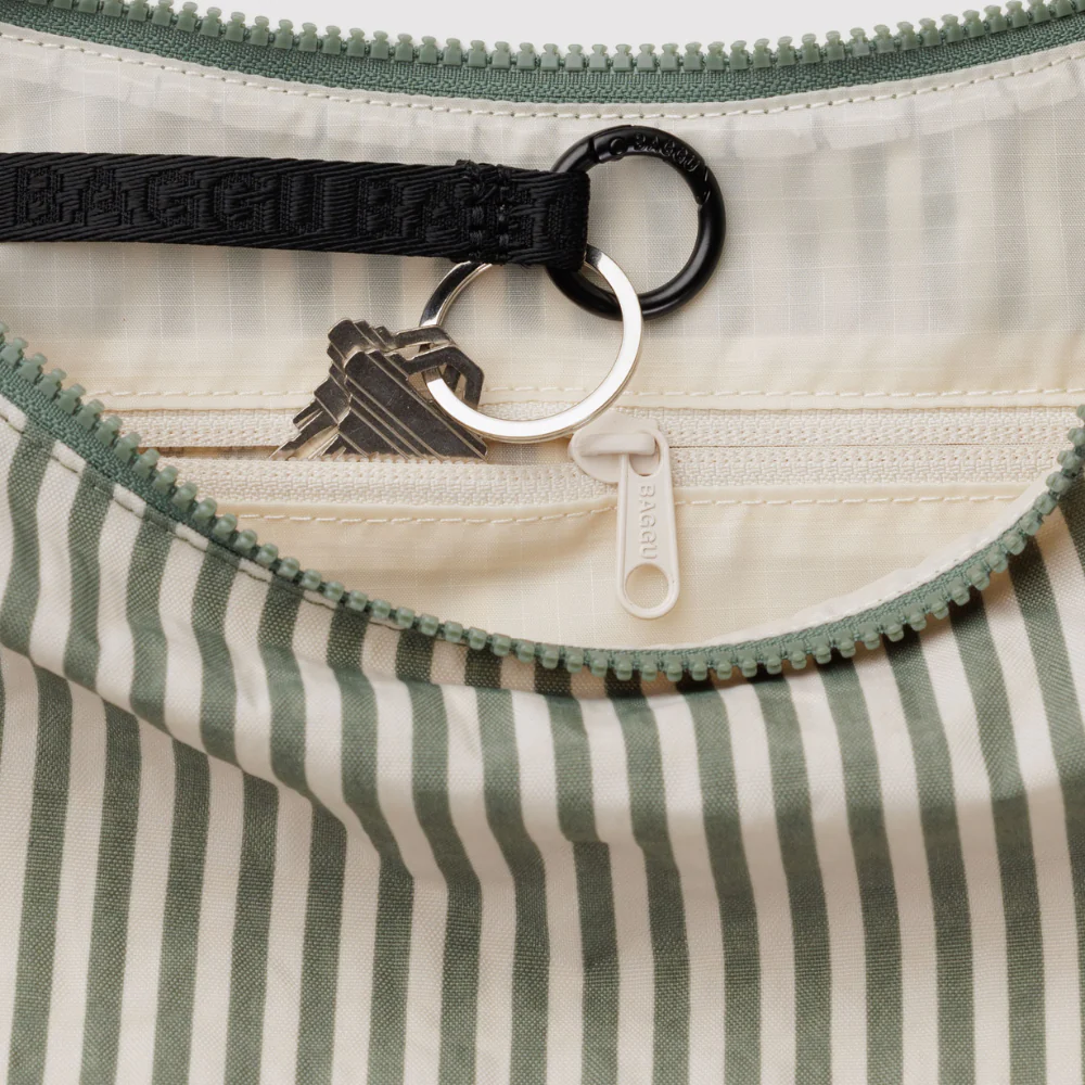 Baggu Medium Nylon Crescent Bag - Sage Stripe - Image 2