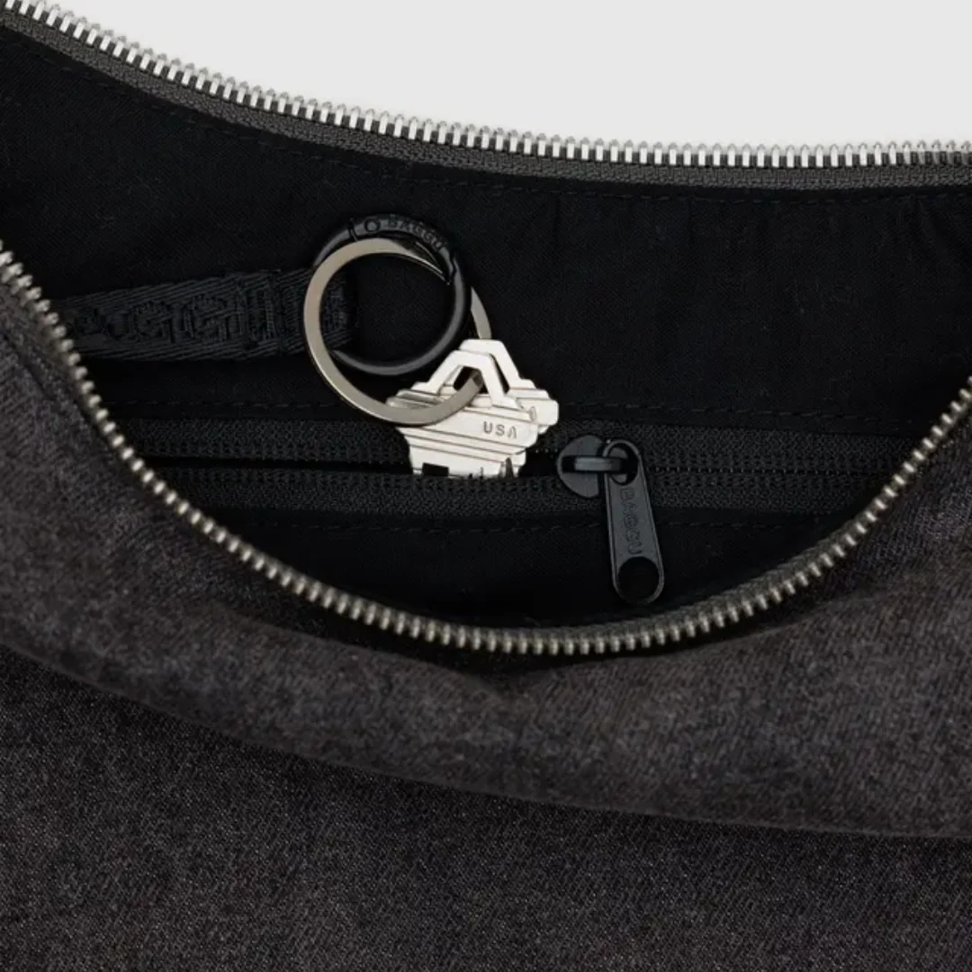 Baggu Medium Denim Crescent Bag - Washed Black Denim - Image 3