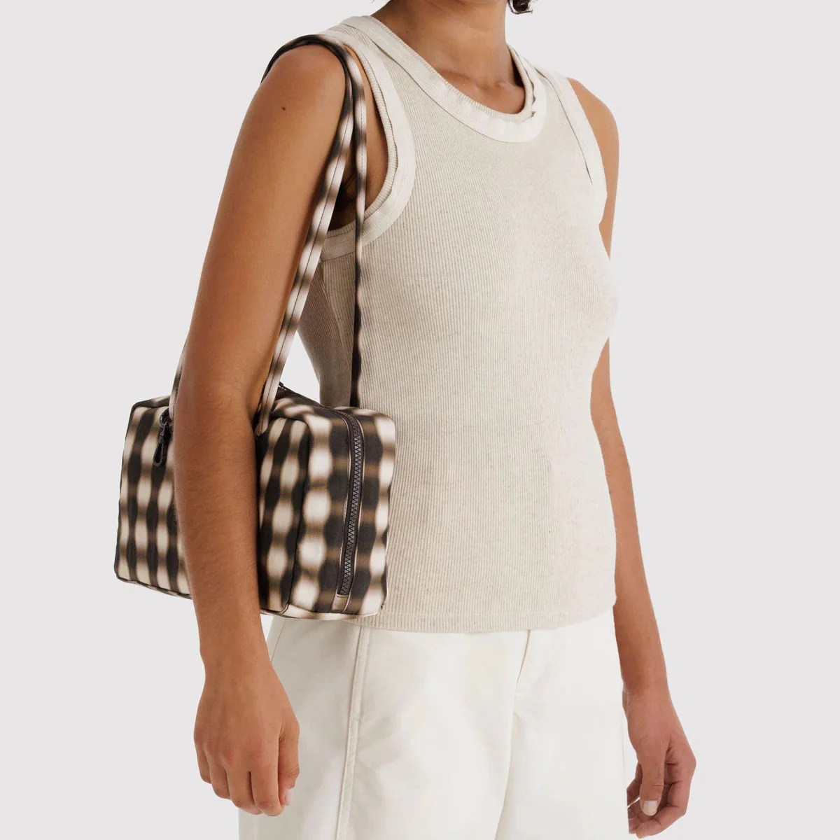 Baggu Nylon Bowler Bag - Blurred Gingham Brown - Image 2