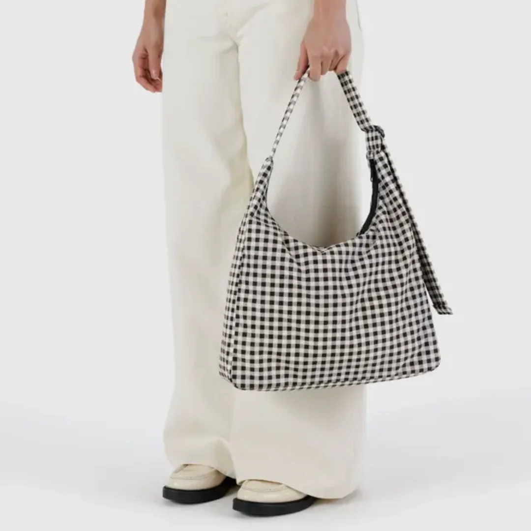 Baggu Nylon Shoulder Bag - Black & White Gingham - Image 3