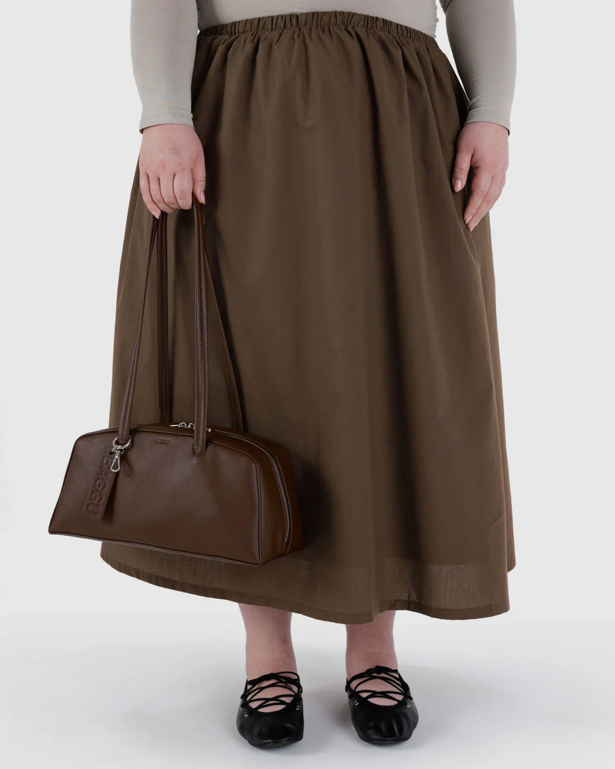 Baggu Recycled Leather Bowler Bag - Brown - Image 3