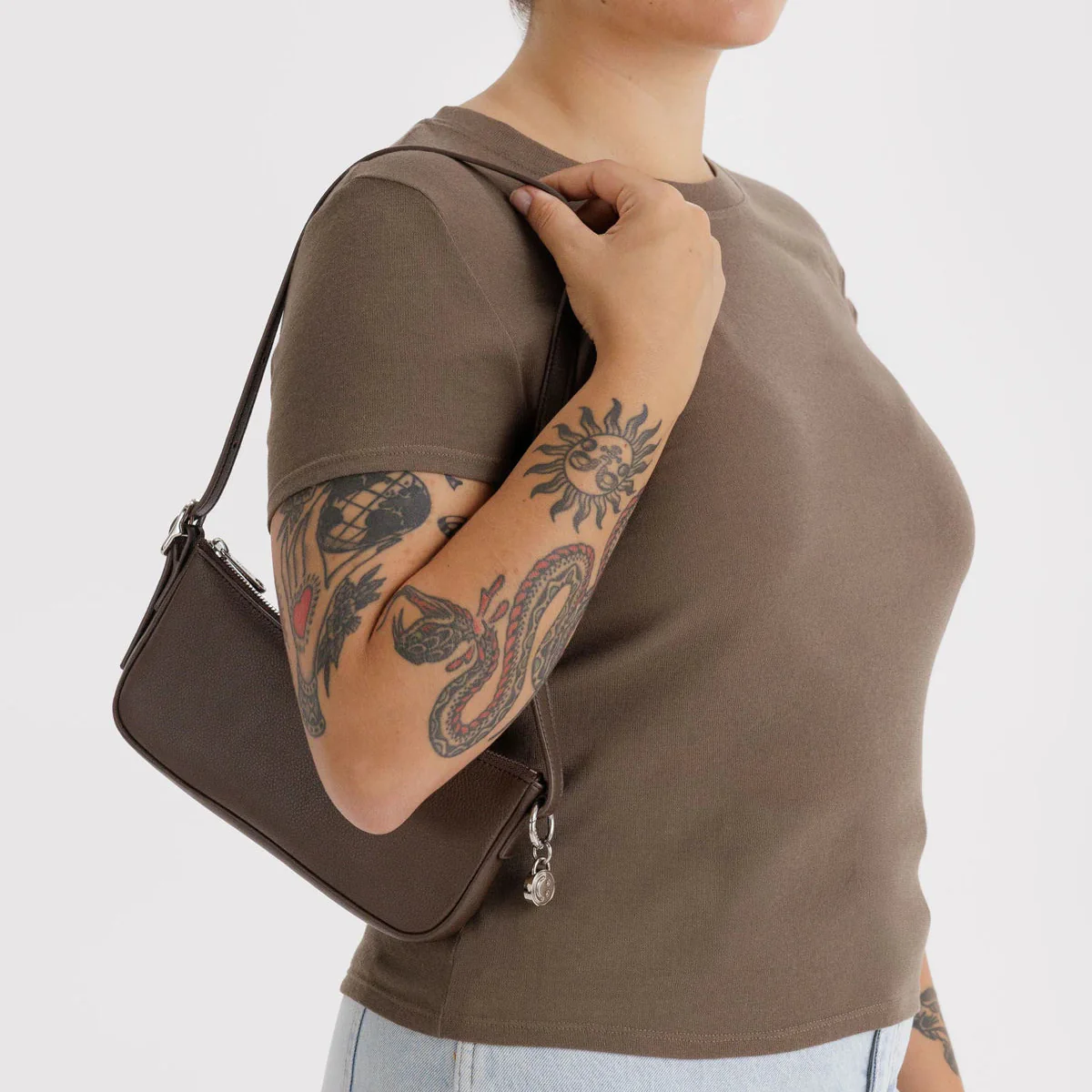 Baggu Recycled Leather Pouchette- Brown - Image 2