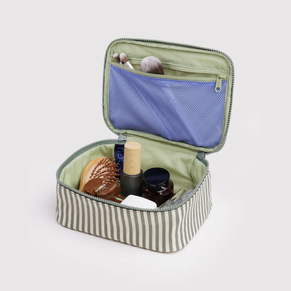 Baggu Small Cosmetic Case - Sage Stripe - Image 2