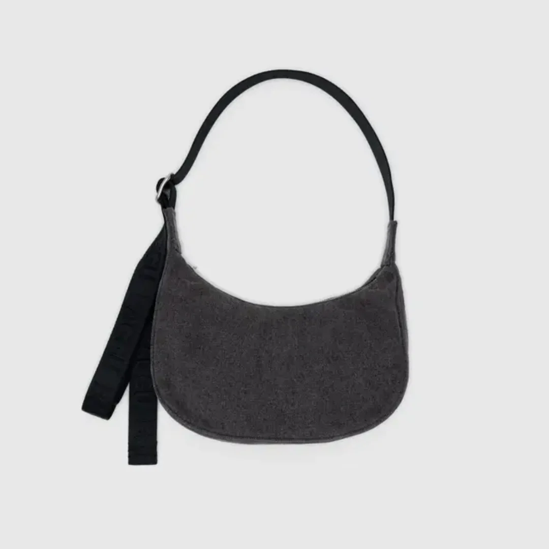 Baggu Small Denim Crescent Bag - Washed Black Denim