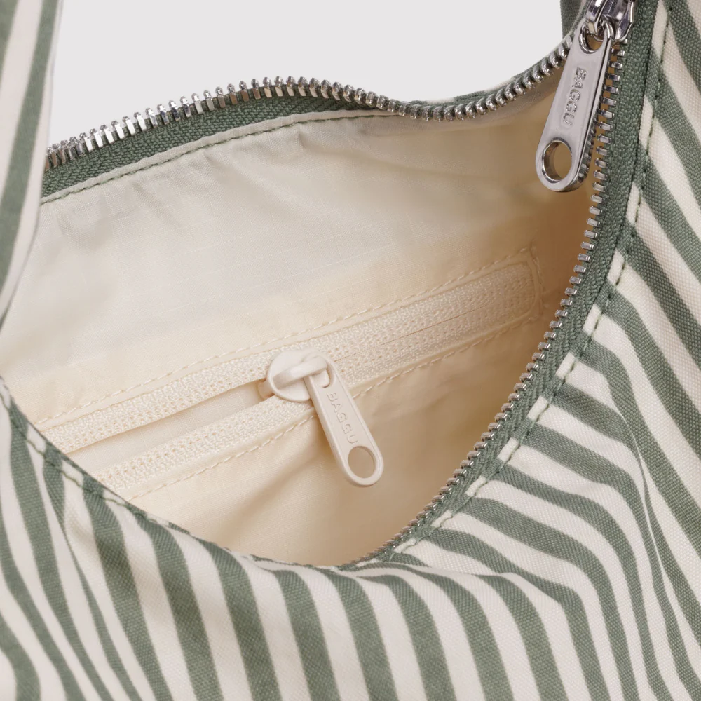 Baggu Small Nylon Meringue Bag - Sage Stripe - Image 2