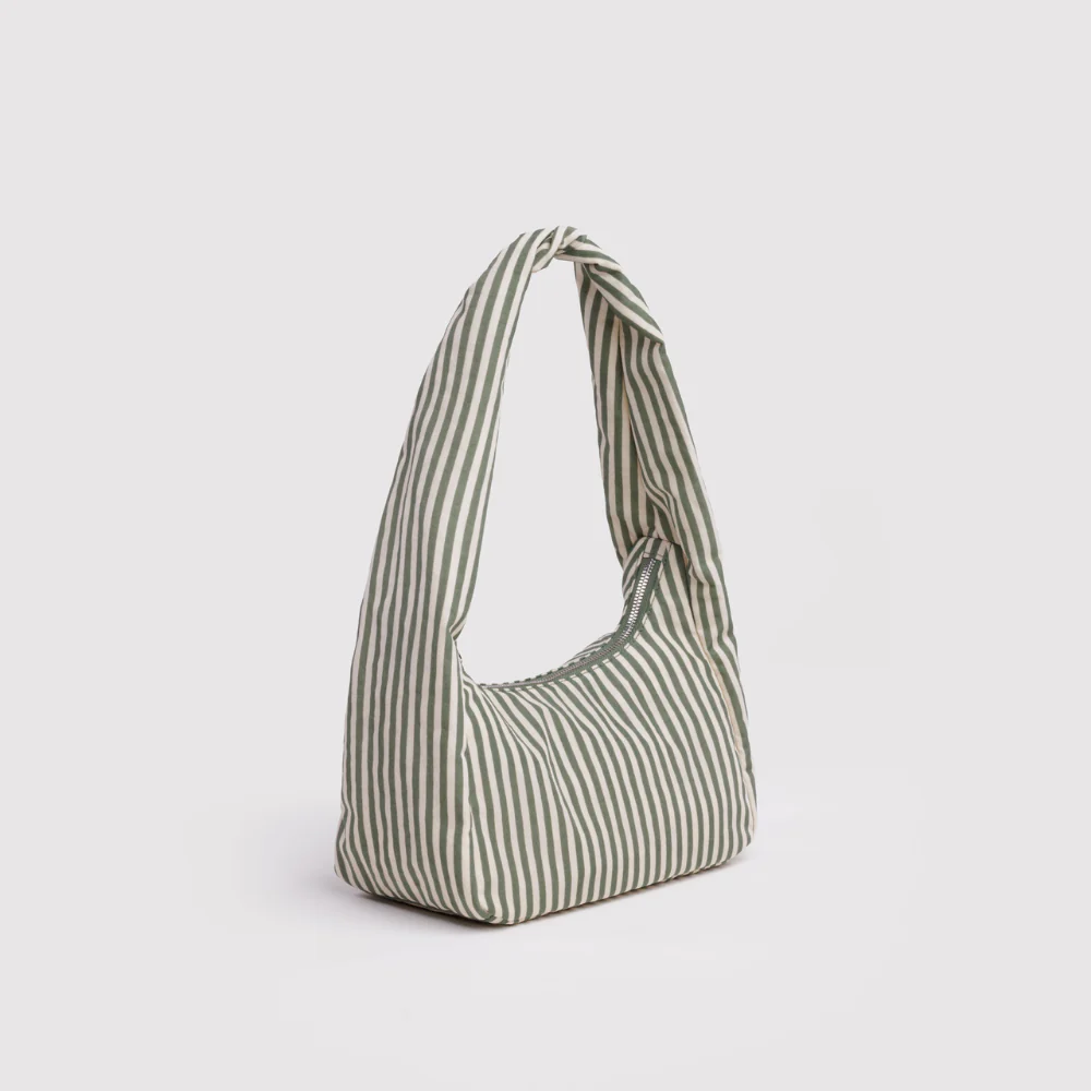 Baggu Small Nylon Meringue Bag - Sage Stripe - Image 3