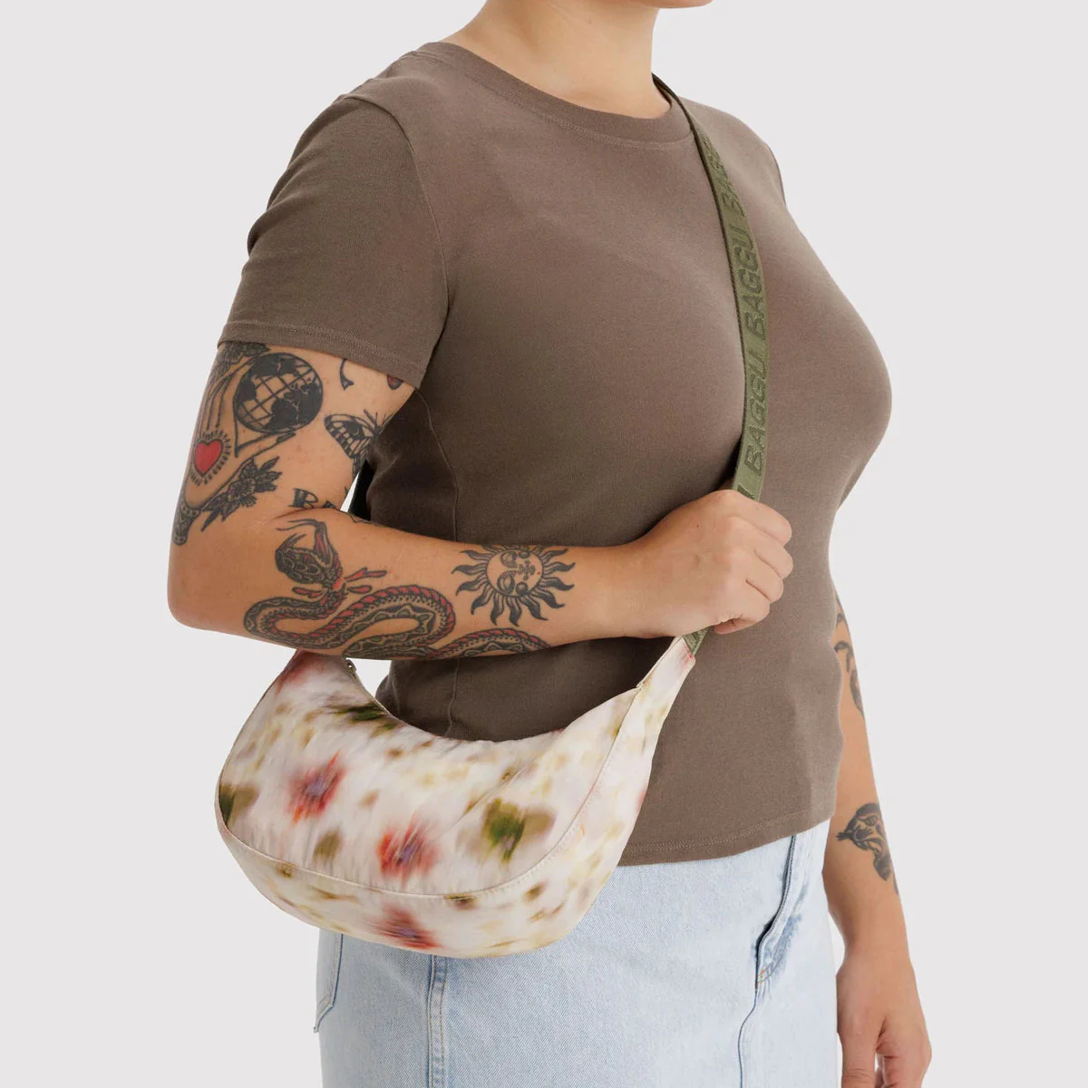 Baggu Small Nylon Crescent Bag - Abstract Floral - Image 2