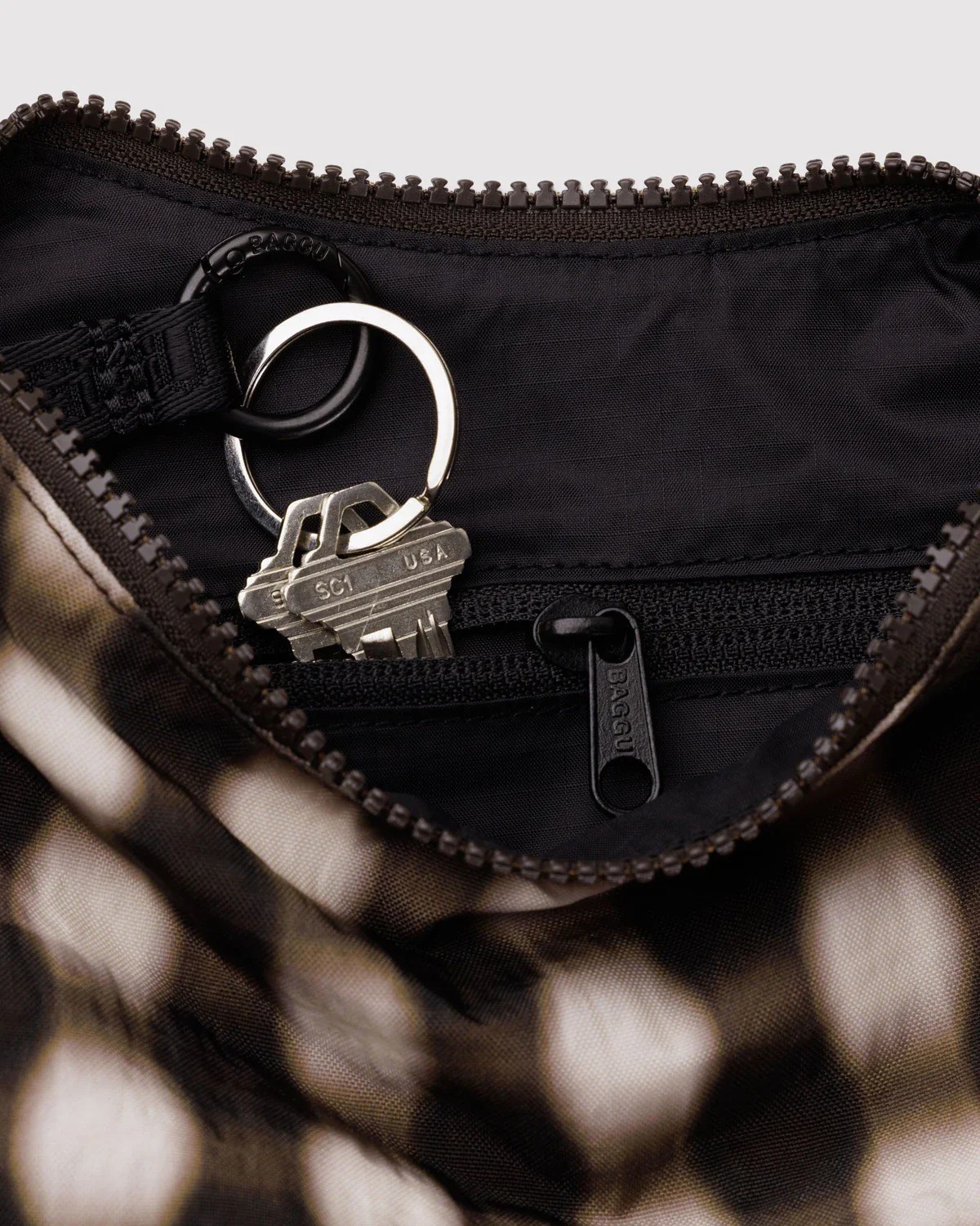 Baggu Small Nylon Crescent Bag - Blurred Gingham Brown - Image 3