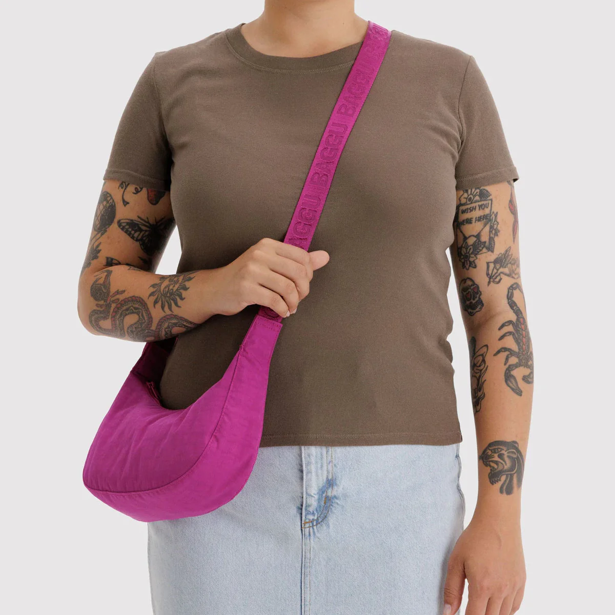 Baggu Small Nylon Crescent Bag - Deep Fuchsia - Image 2