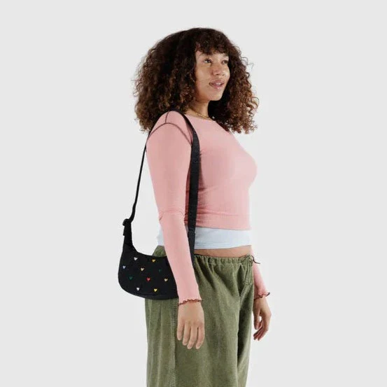 Baggu Small Nylon Crescent Bag - Embroidered Hearts - Image 2
