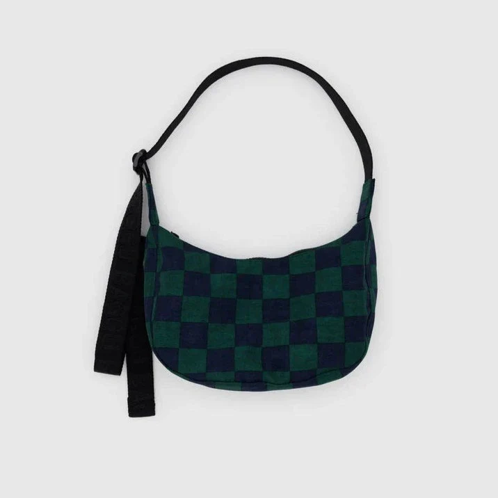 Baggu Small Nylon Crescent Bag - Navy Green Check