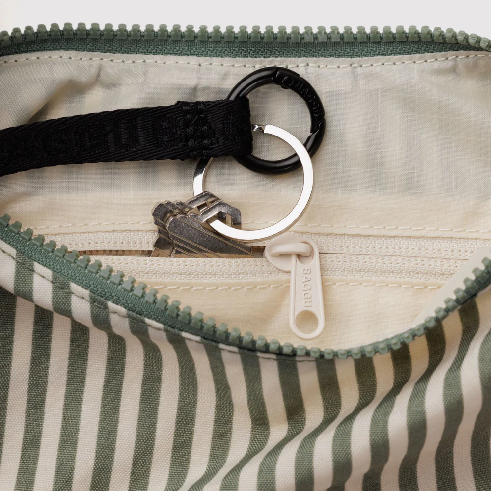 Baggu Small Nylon Crescent Bag - Sage Stripe - Image 2