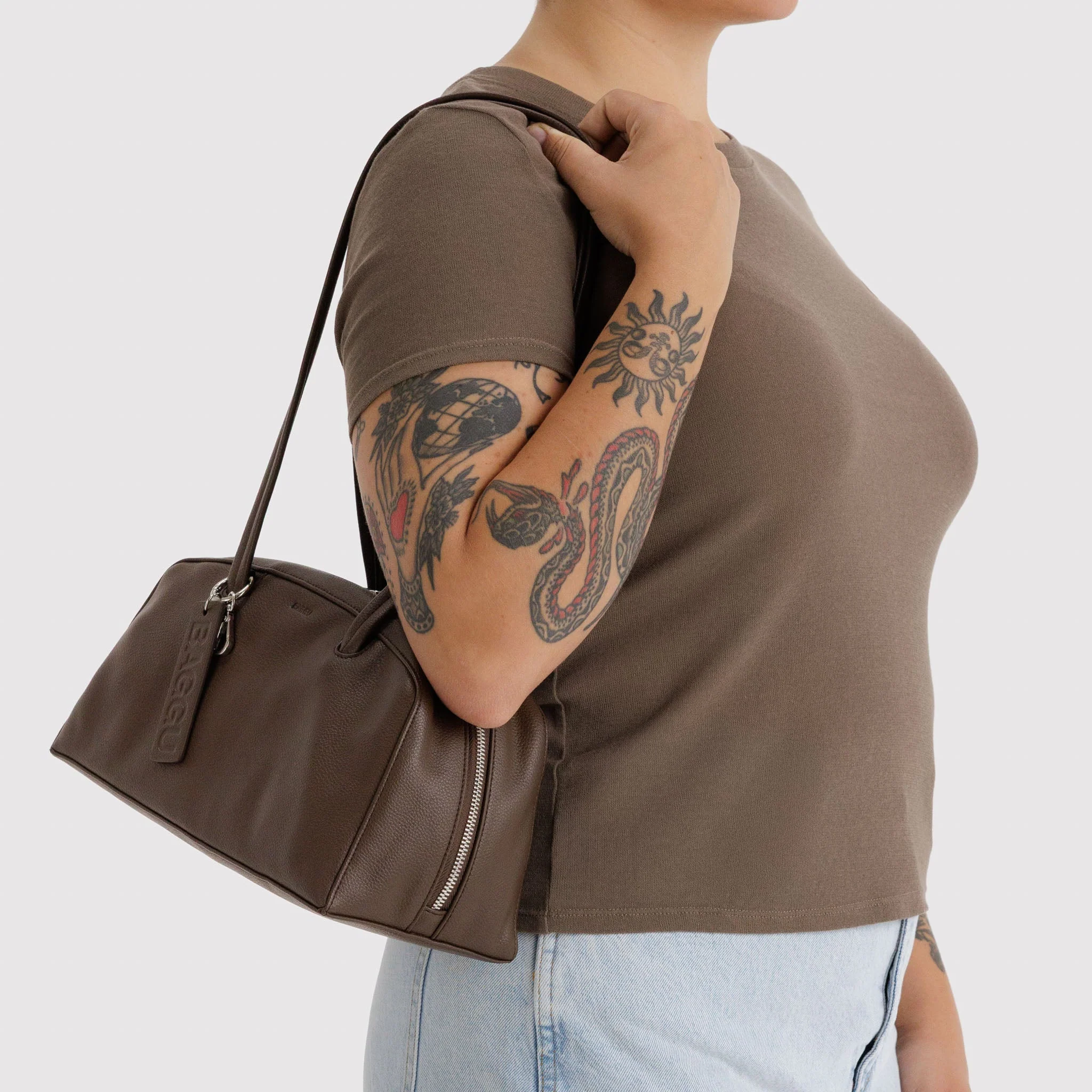 Baggu Small Recycled Leather Bowler Bag- Brown - Image 2