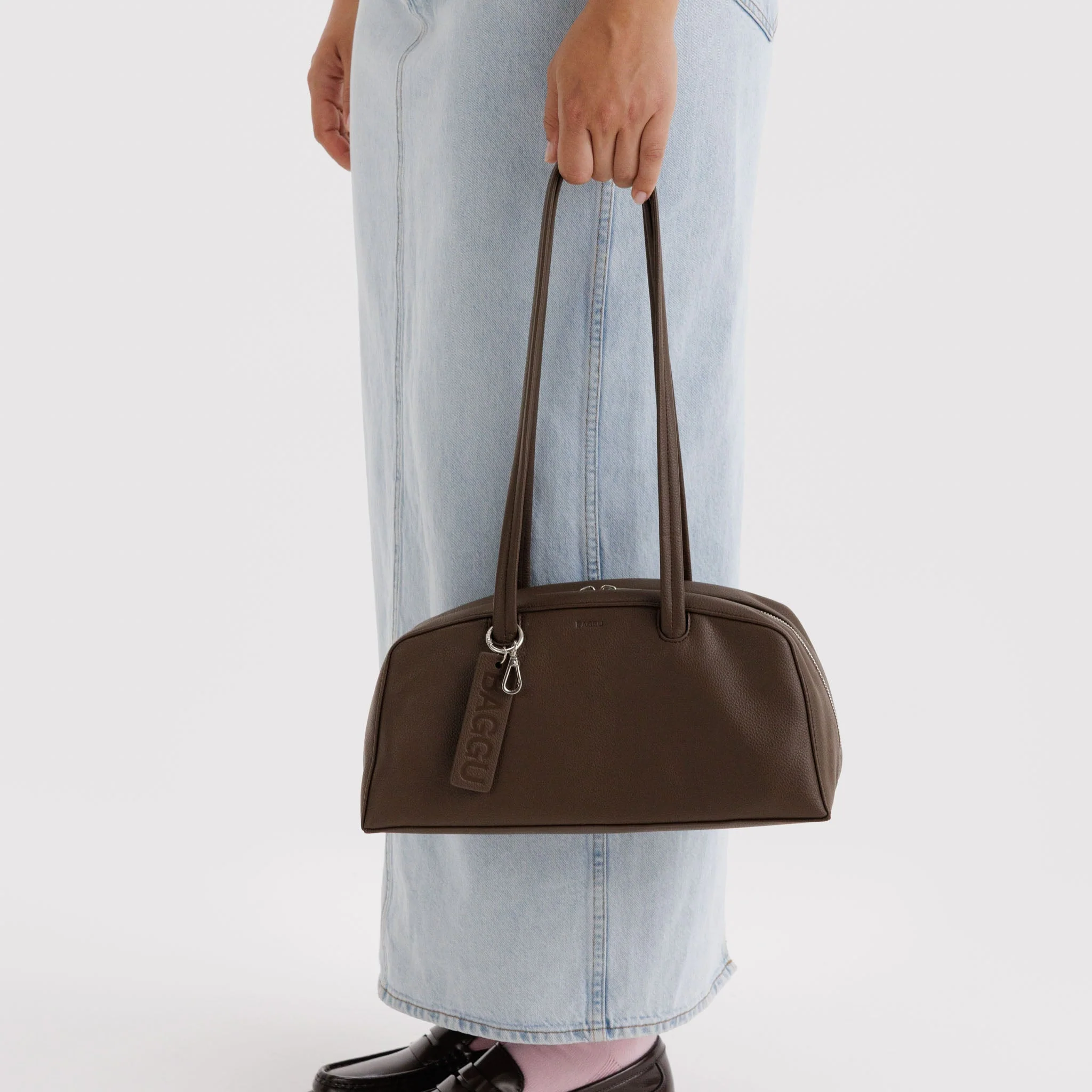 Baggu Small Recycled Leather Bowler Bag- Brown - Image 3