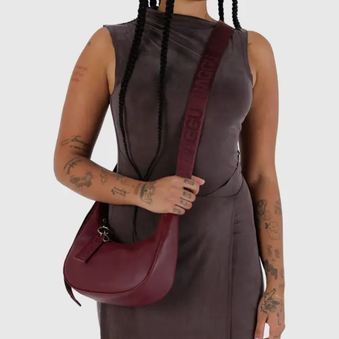 Baggu Small Recycled Leather Crescent Bag - Mahogany - Image 2