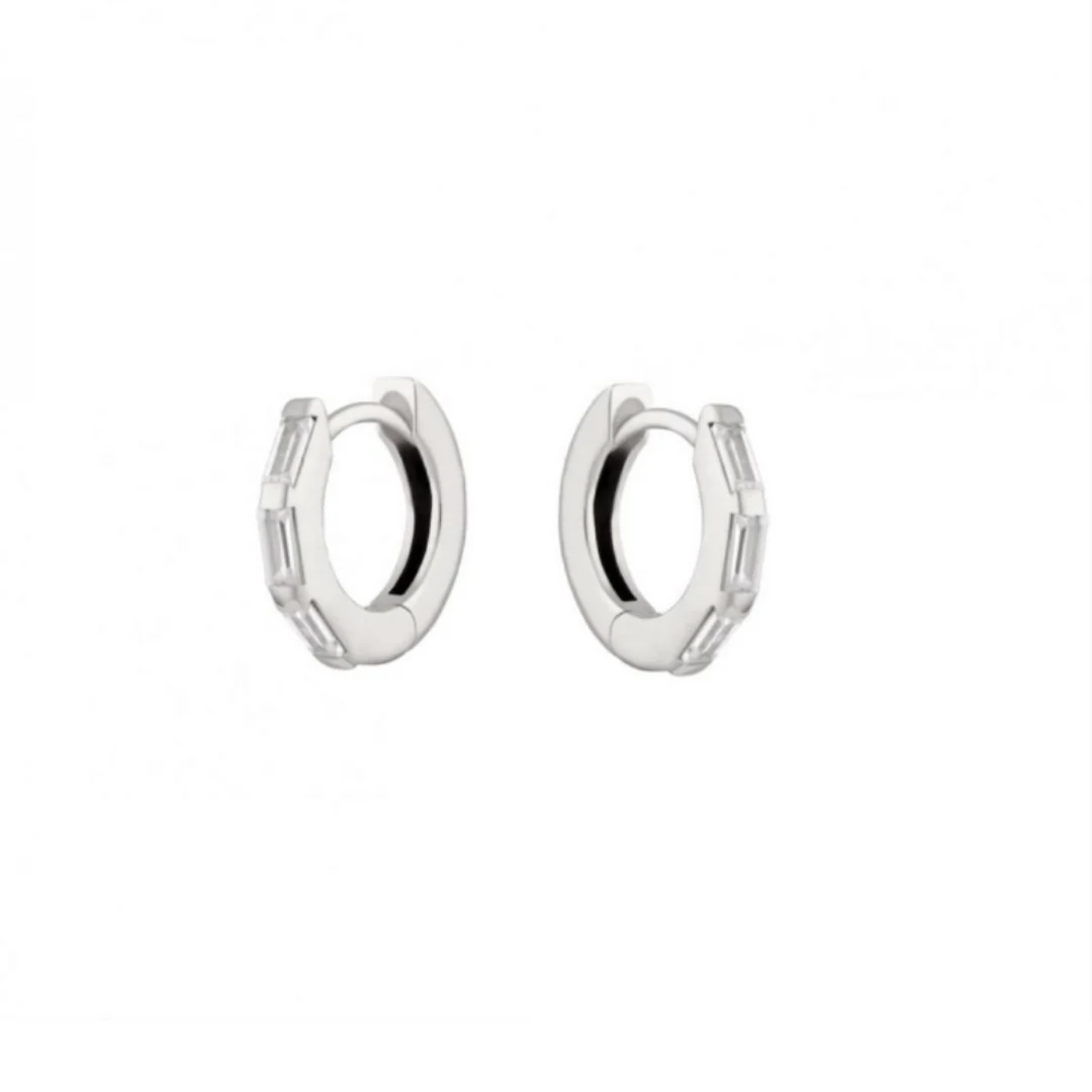 Baguette Huggie Hoops - Silver