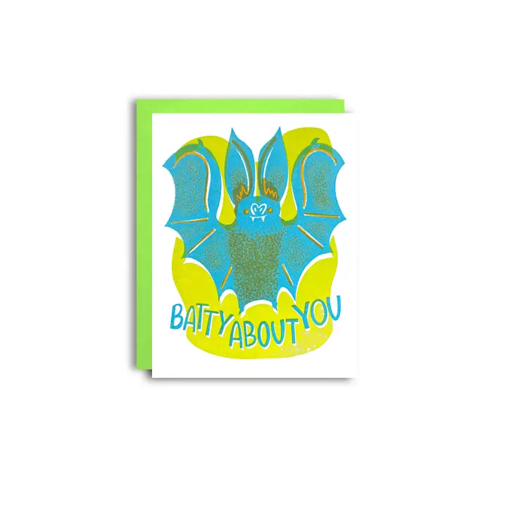 Batty About You - Risograph Love Card
