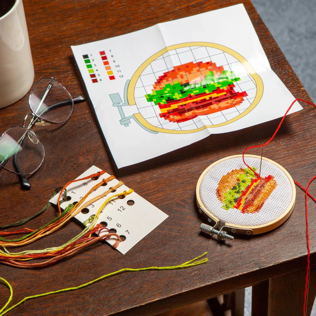 Burger Mini Cross Stitch Embroidery Kit - Image 2