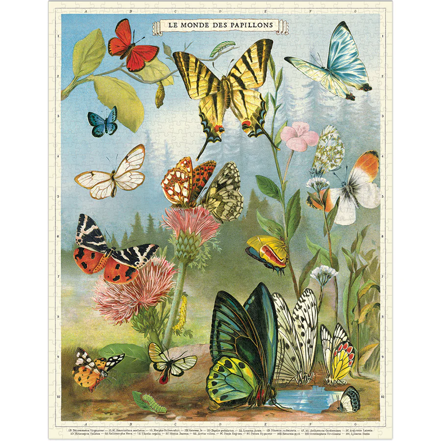 *Shipping Week Of May 11th* Cavallini & Co. 1000 Piece Puzzle - World of Butterflies - Image 2