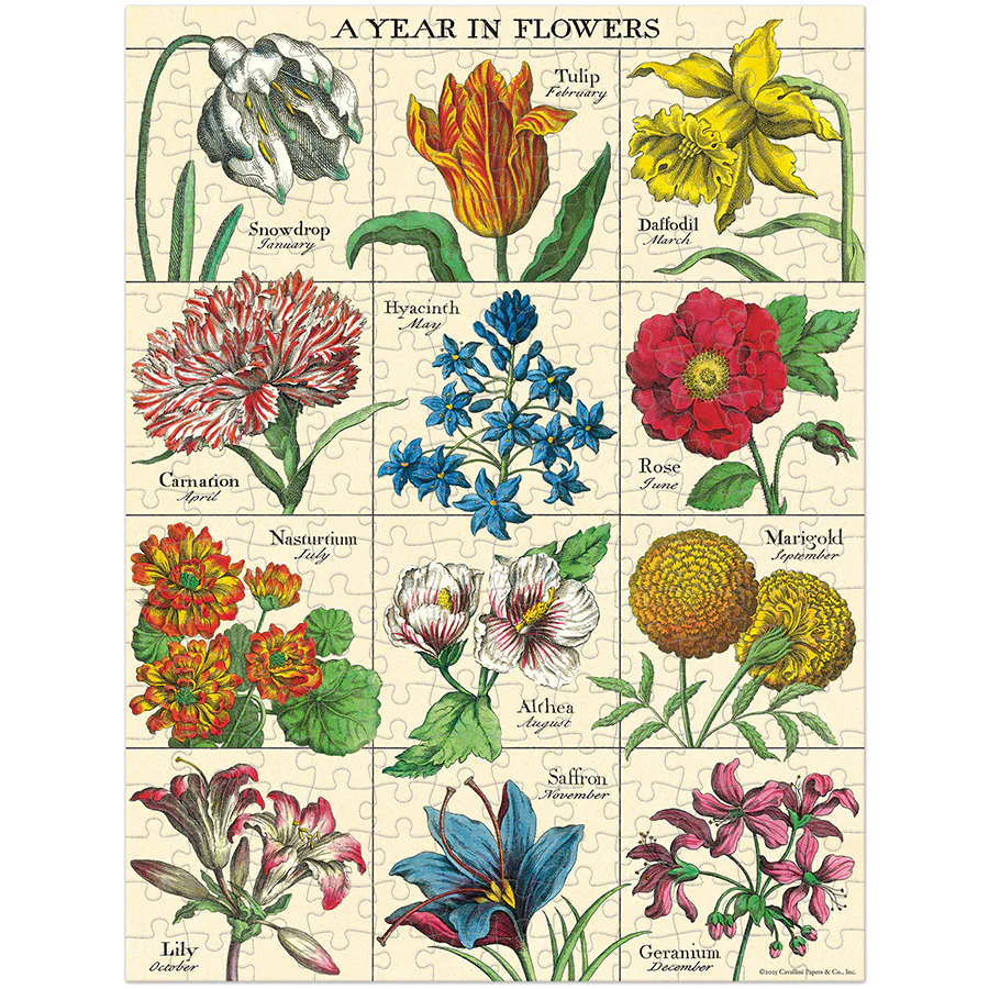 *Coming Soon Spring 2026* Cavallini & Co. 240 Piece Mini Puzzle - A Year of Flowers - Image 2
