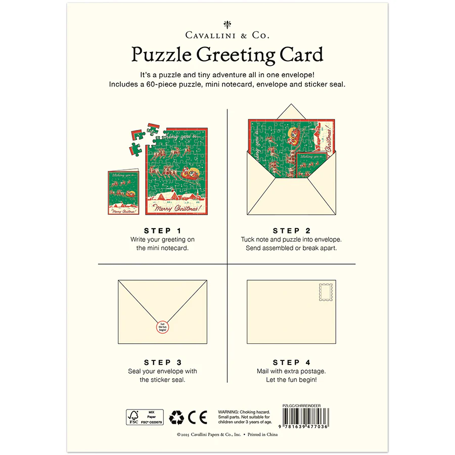 Cavallini & Co. Puzzle Greeting Card - Christmas Reindeer - Image 2