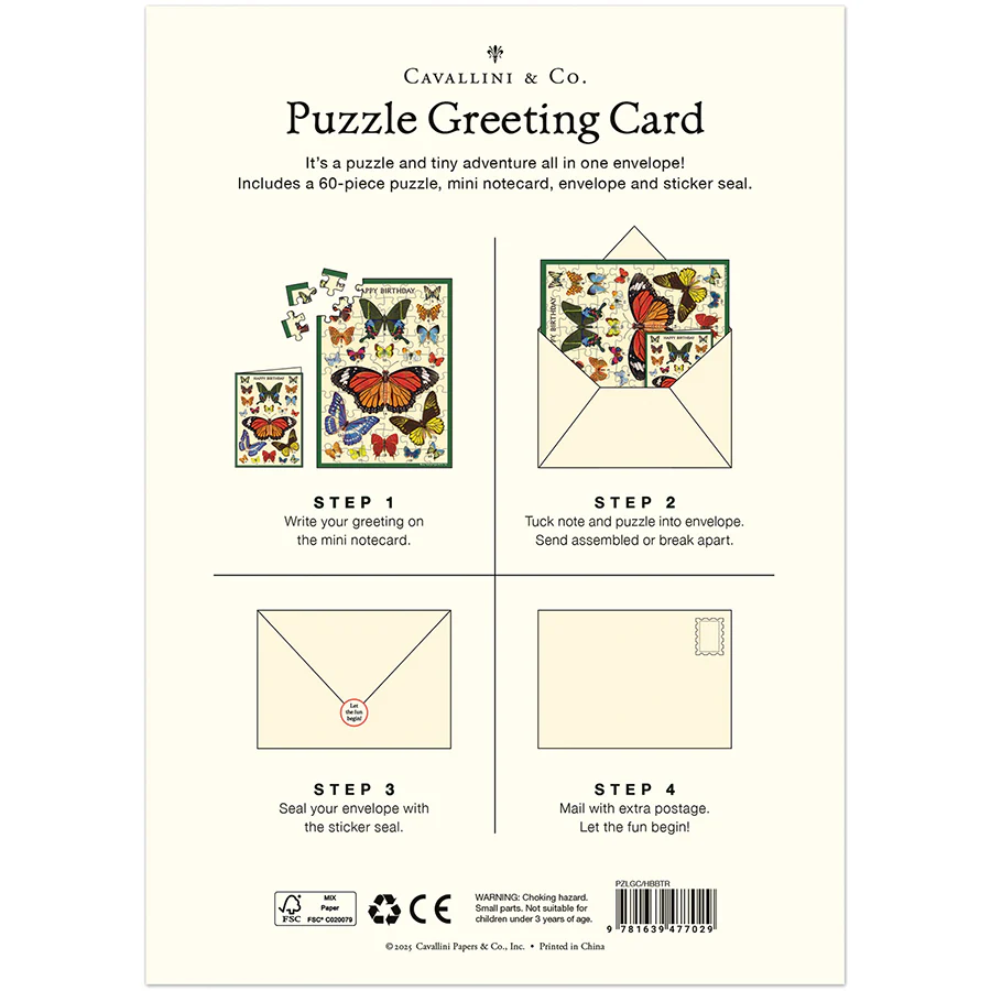 Cavallini & Co. Puzzle Greeting Card - Happy Birthday Butterflies - Image 2