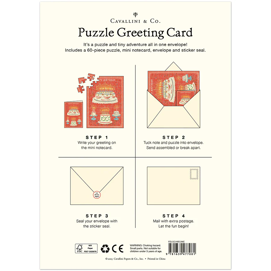Cavallini & Co. Puzzle Greeting Card - Happy Birthday Cake - Image 2