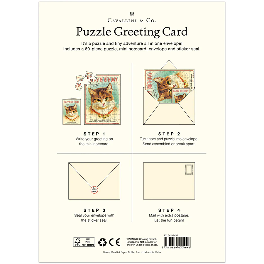 Cavallini & Co. Puzzle Greeting Card - Happy Birthday Cat - Image 2