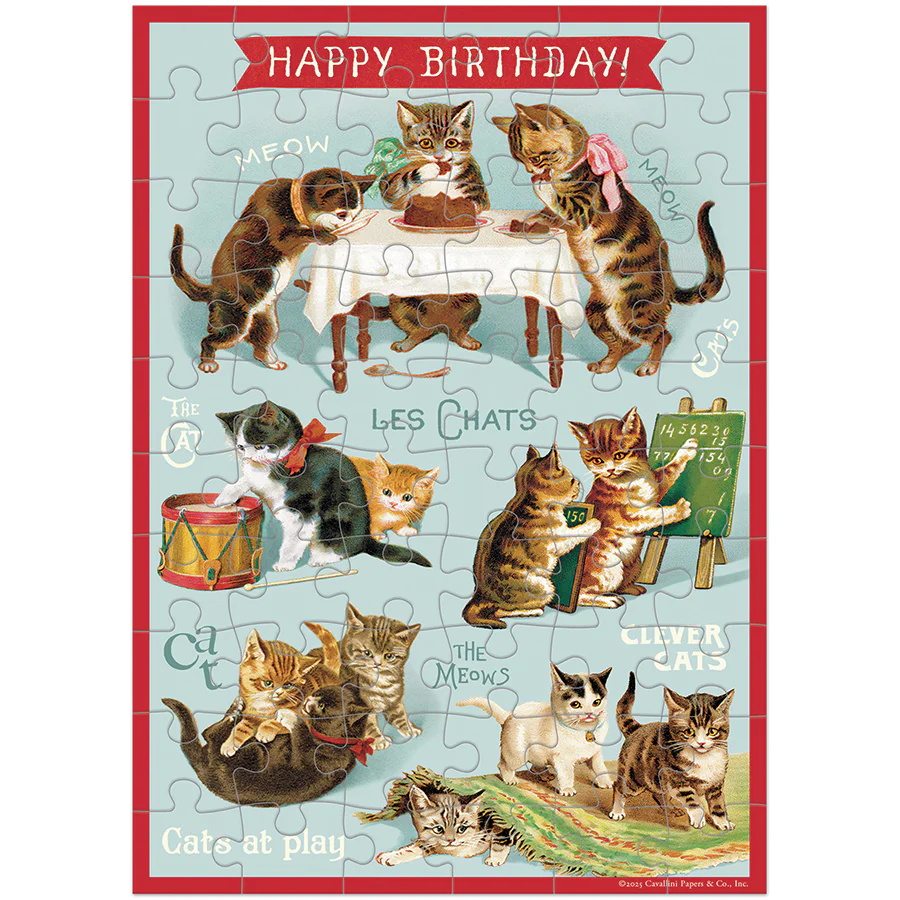 Cavallini & Co. Puzzle Greeting Card - Happy Birthday Cat's Party - Image 2