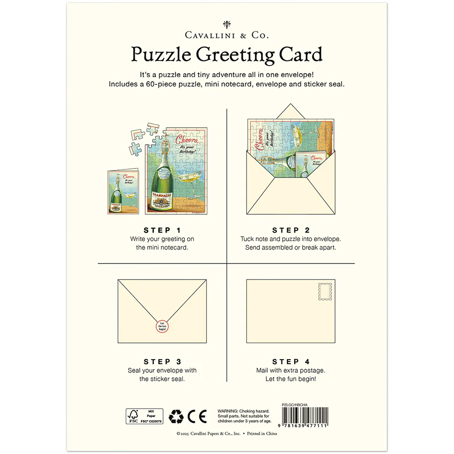 Cavallini & Co. Puzzle Greeting Card - Happy Birthday Champagne - Image 2