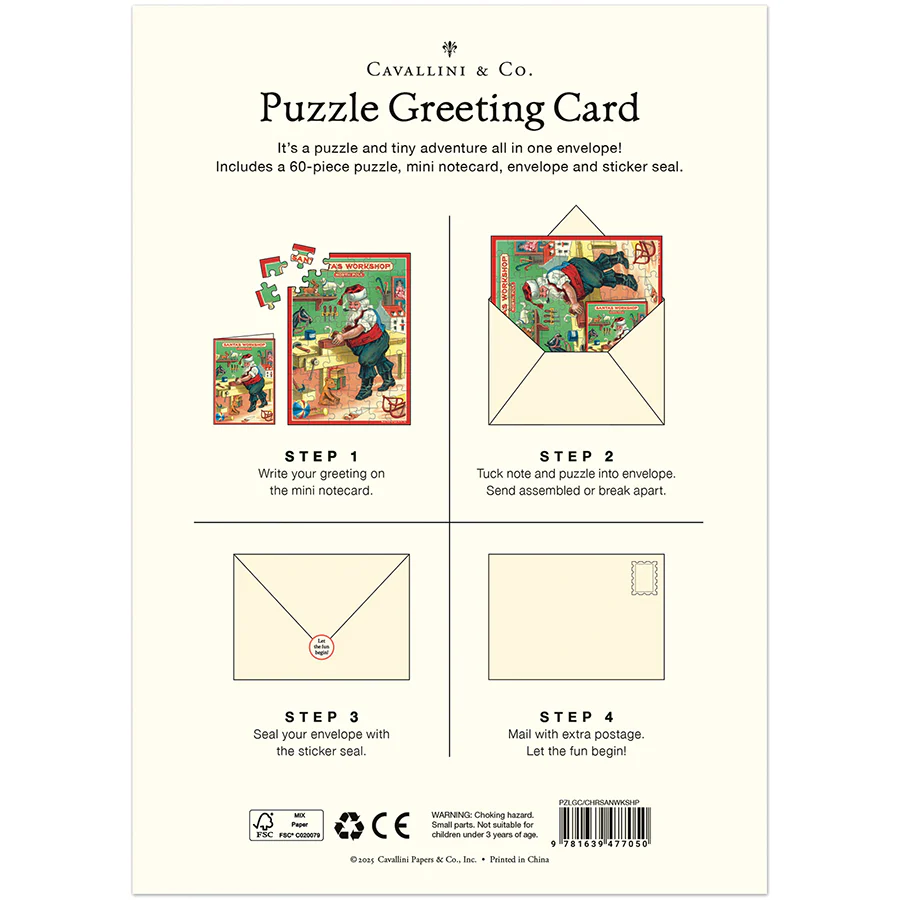 Cavallini & Co. Puzzle Greeting Card - Santa's Workshop - Image 2
