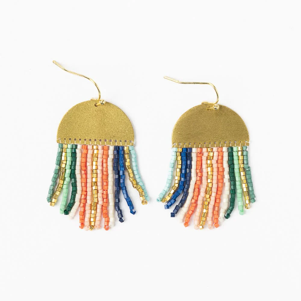Claudia Vertical Stripe Beaded Fringe Earrings Multicolor
