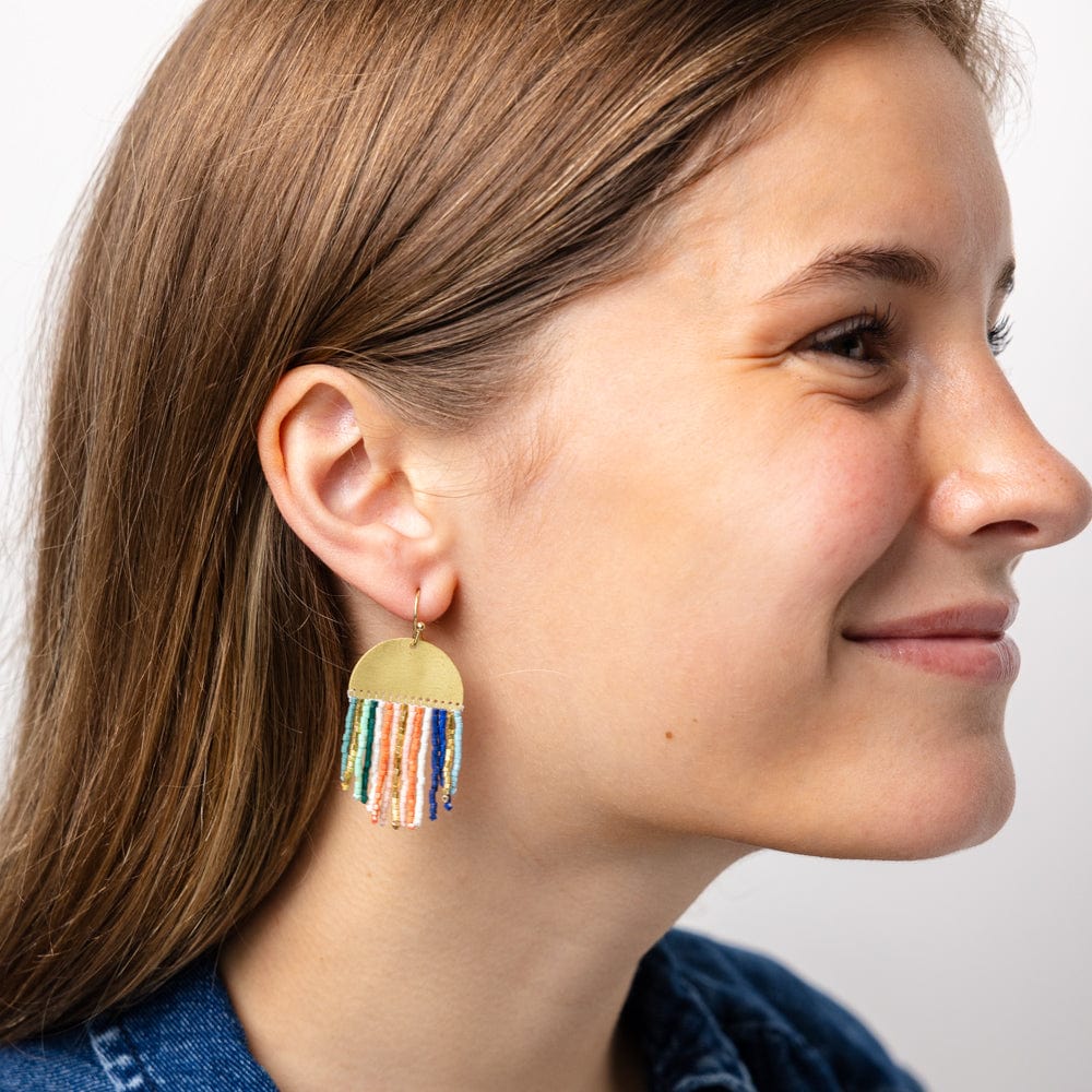 Claudia Vertical Stripe Beaded Fringe Earrings Multicolor - Image 2