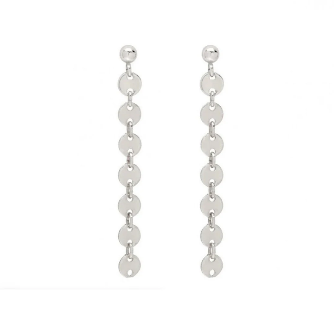Coin Long Earrings-Silver