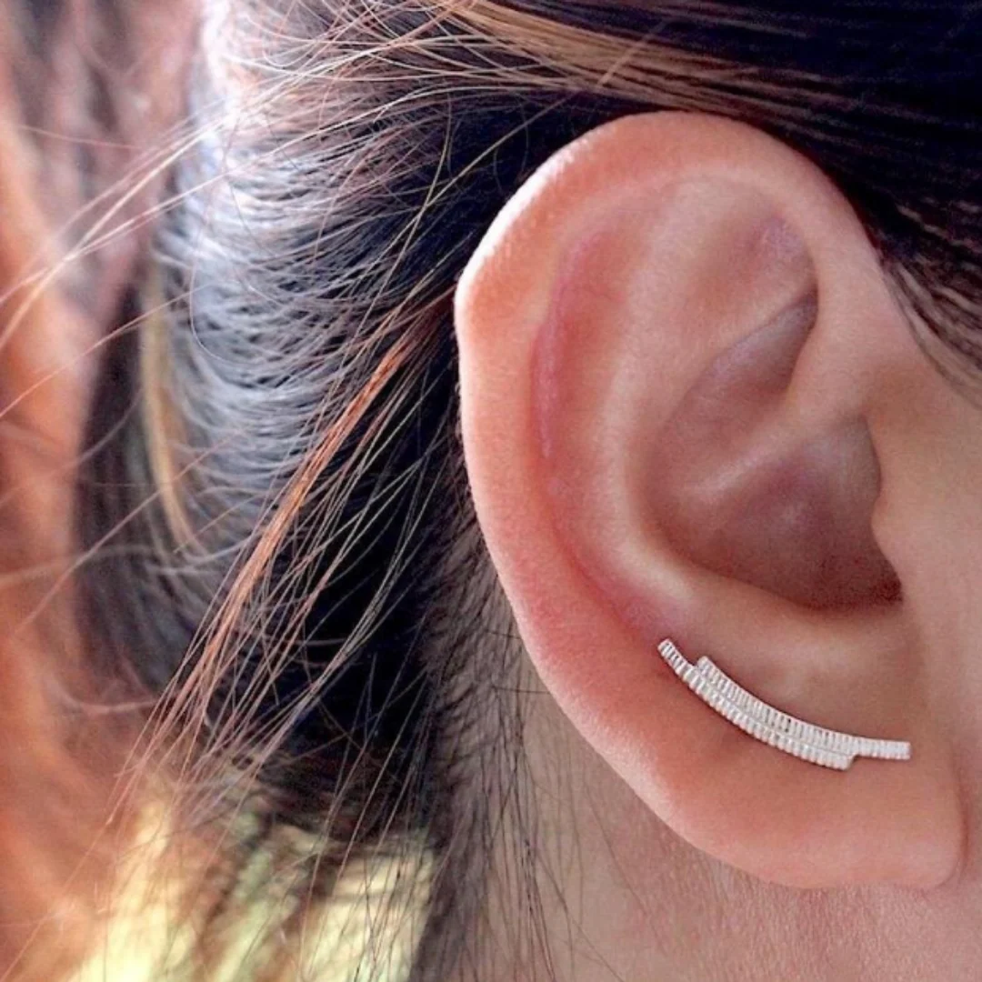 Curve Bar Ear Climber-Silver - Image 2