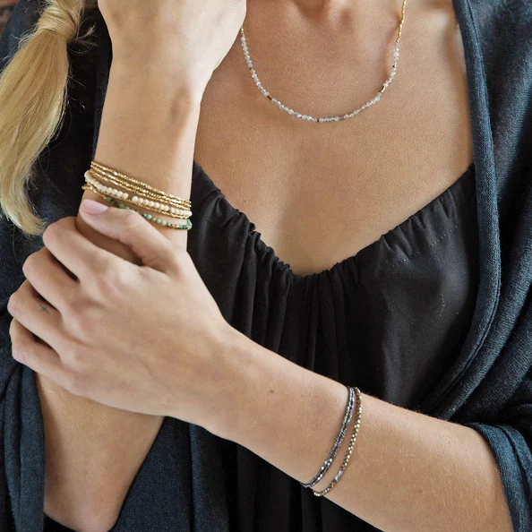 Delicate Stone Bracelet/Necklace - Pink Opal & Gold - Stone of Renewal - Image 3
